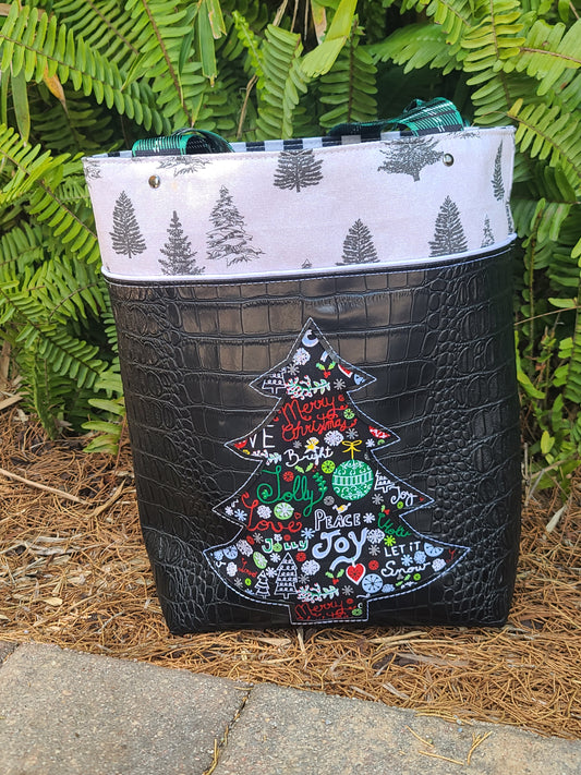 Christmas Tote - Black and Stripes